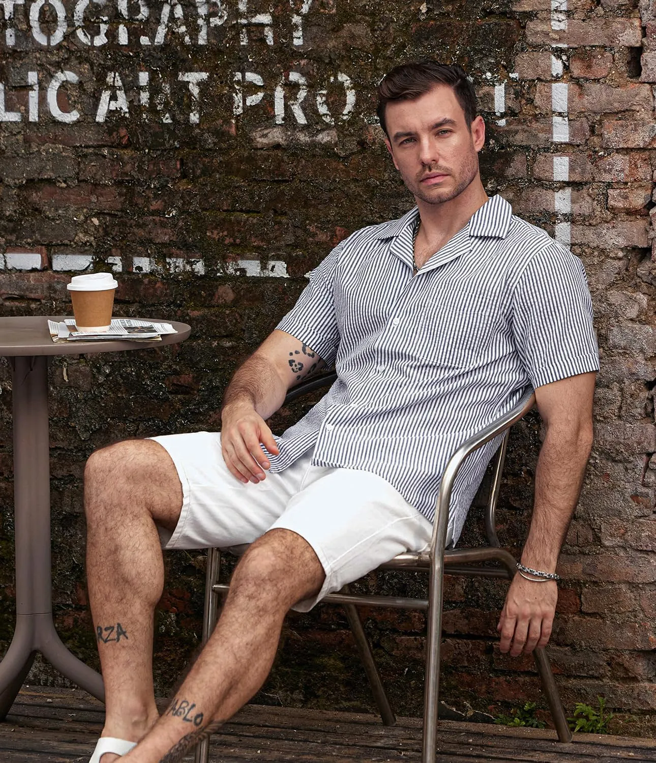 VATPAVE Mens Striped Summer Shirt Casual Button Down Short Sleeve Beach Shirts Cotton Linen Shirts for Men