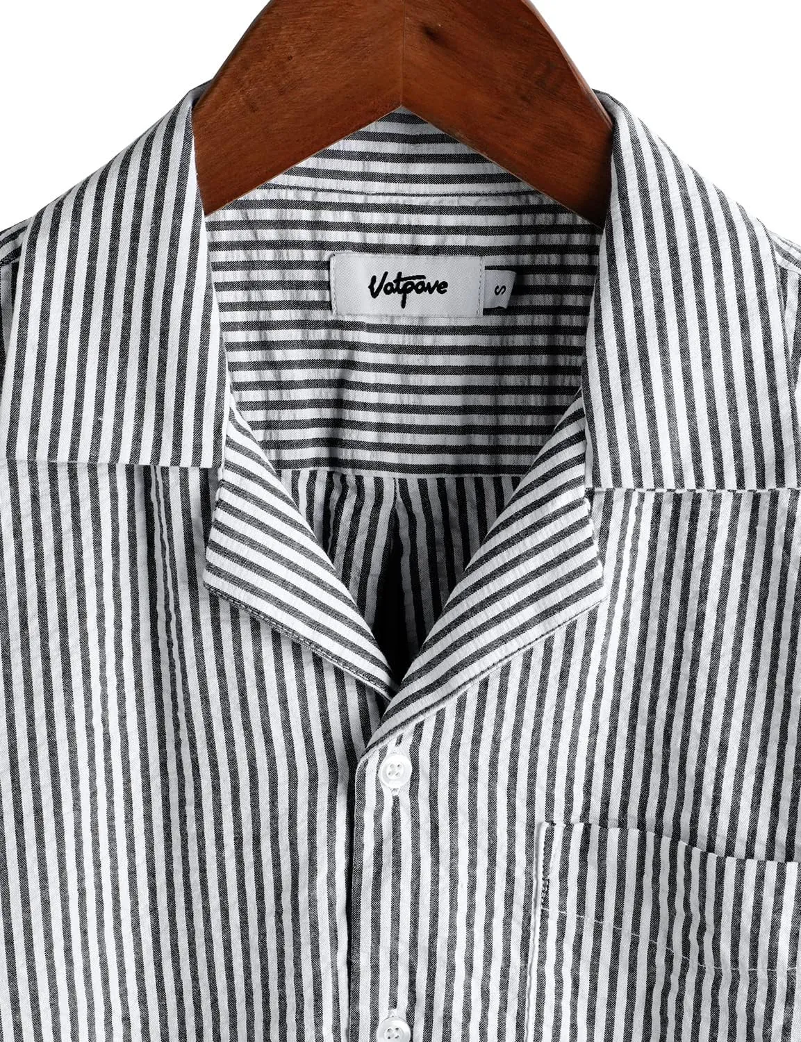 VATPAVE Mens Striped Summer Shirt Casual Button Down Short Sleeve Beach Shirts Cotton Linen Shirts for Men