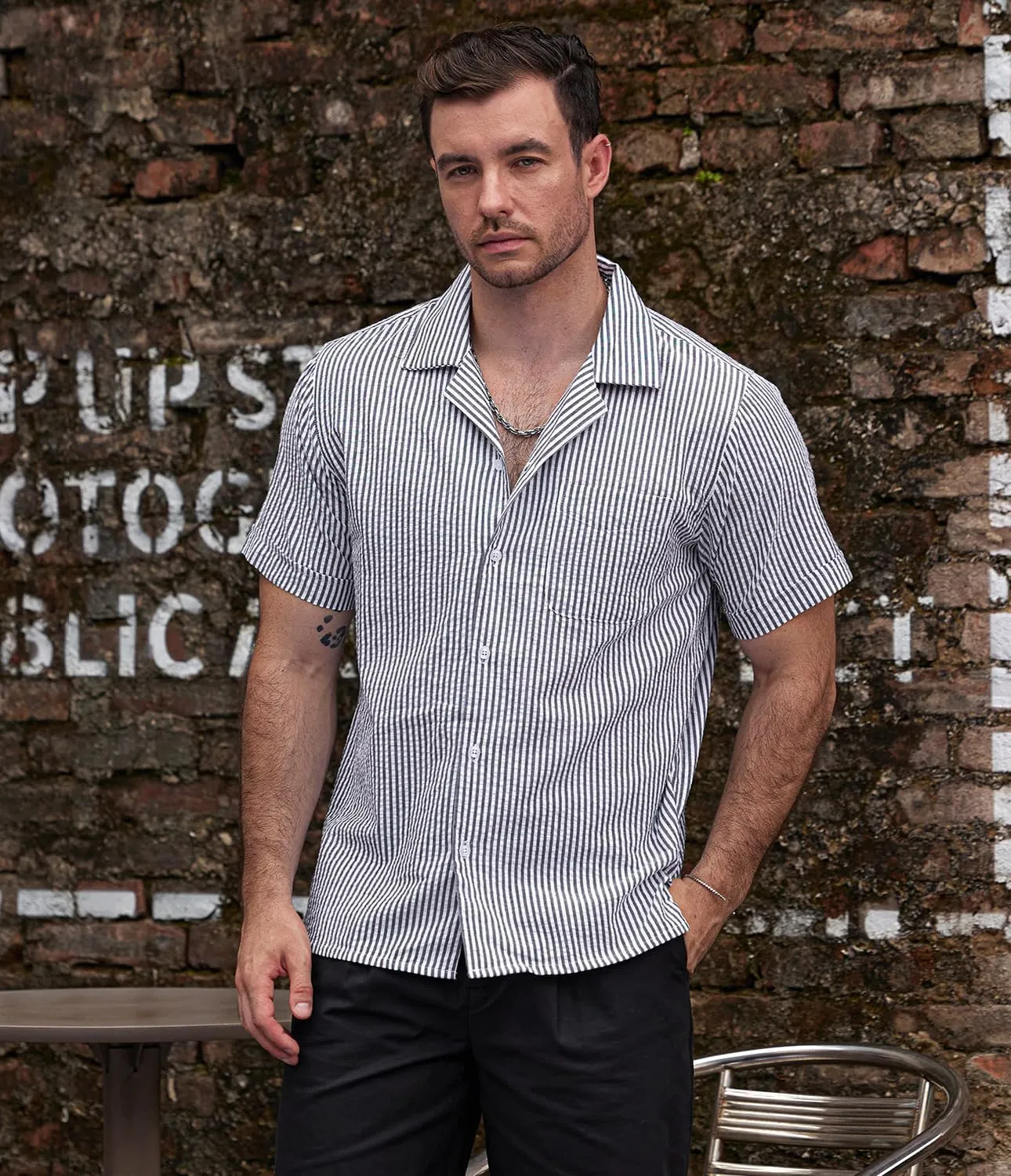 VATPAVE Mens Striped Summer Shirt Casual Button Down Short Sleeve Beach Shirts Cotton Linen Shirts for Men