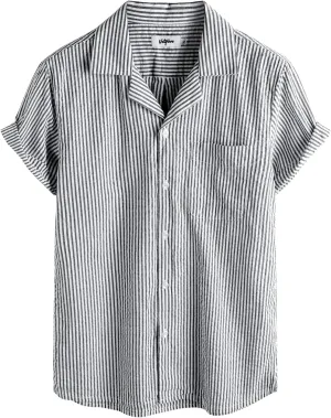 VATPAVE Mens Striped Summer Shirt Casual Button Down Short Sleeve Beach Shirts Cotton Linen Shirts for Men