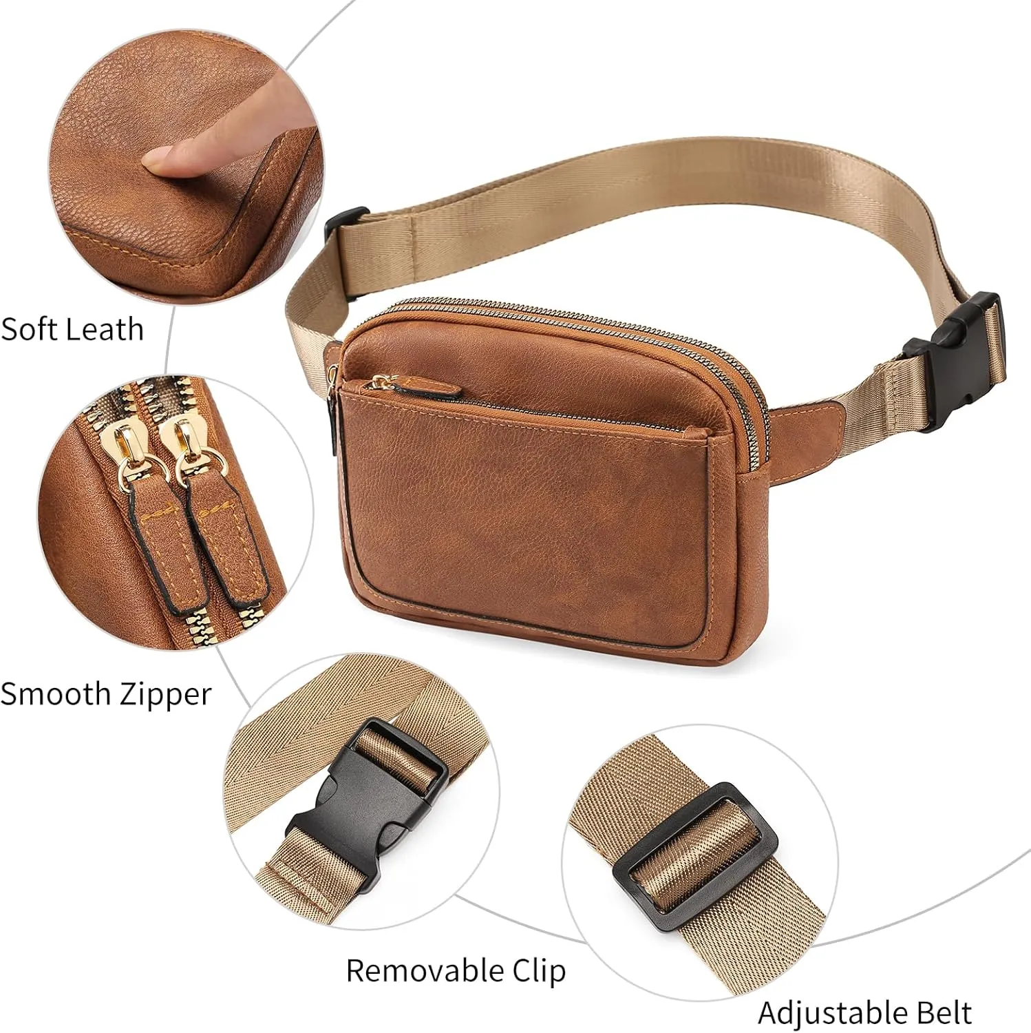 Vegan Leather Belt Bag for Women Fanny Pack Crossbody with Adjustable Strap Fashion Waist Packs by Amxnx