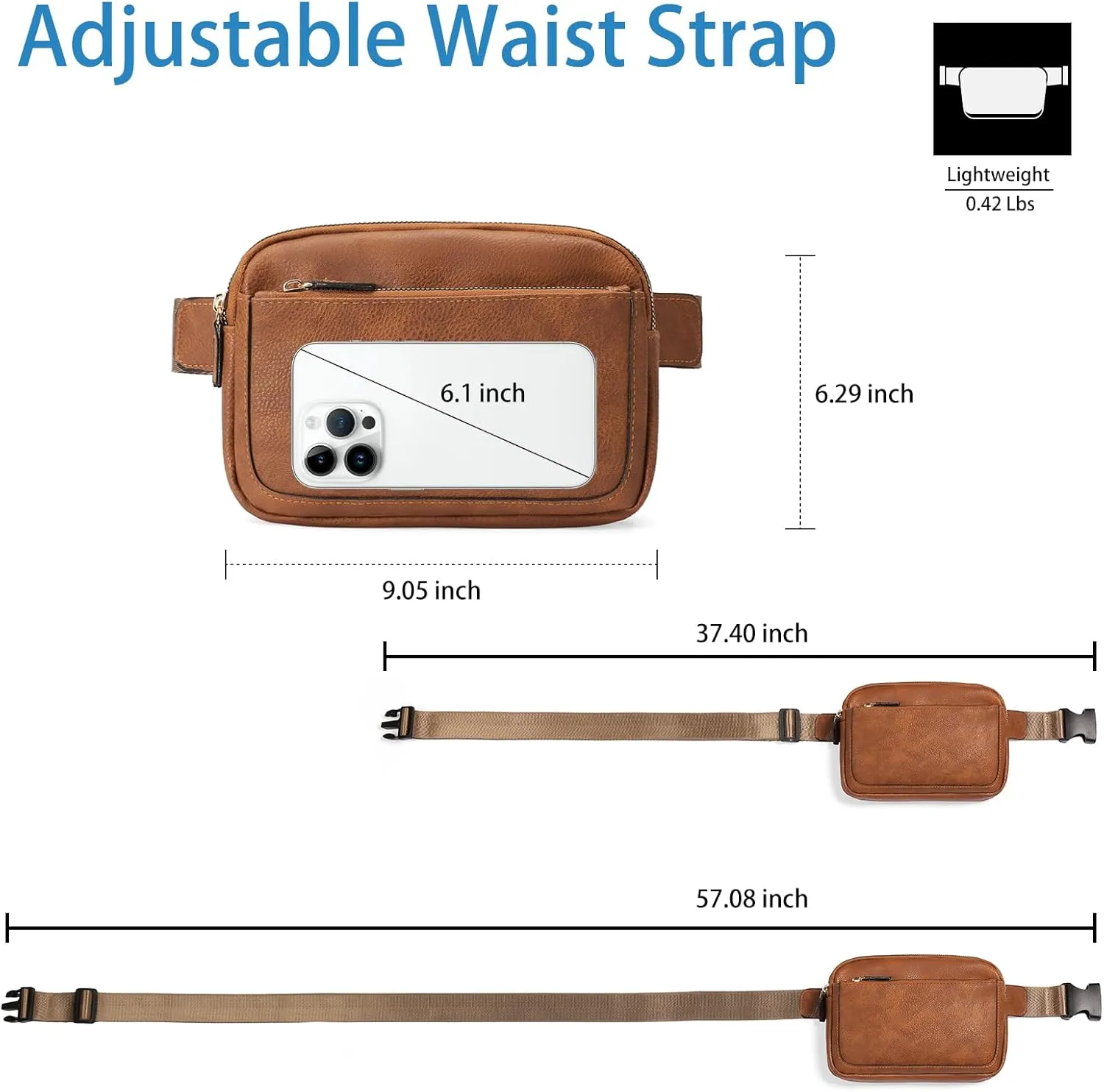 Vegan Leather Belt Bag for Women Fanny Pack Crossbody with Adjustable Strap Fashion Waist Packs by Amxnx