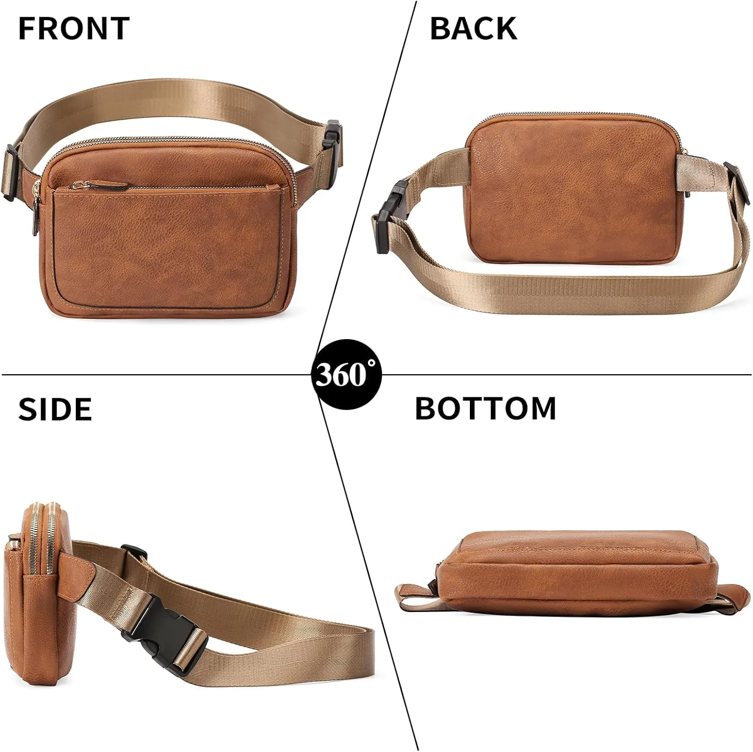 Vegan Leather Belt Bag for Women Fanny Pack Crossbody with Adjustable Strap Fashion Waist Packs by Amxnx