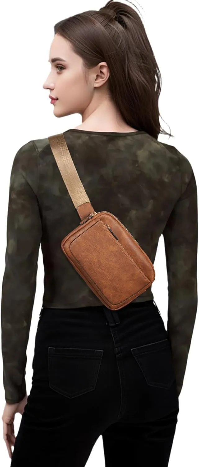 Vegan Leather Belt Bag for Women Fanny Pack Crossbody with Adjustable Strap Fashion Waist Packs by Amxnx