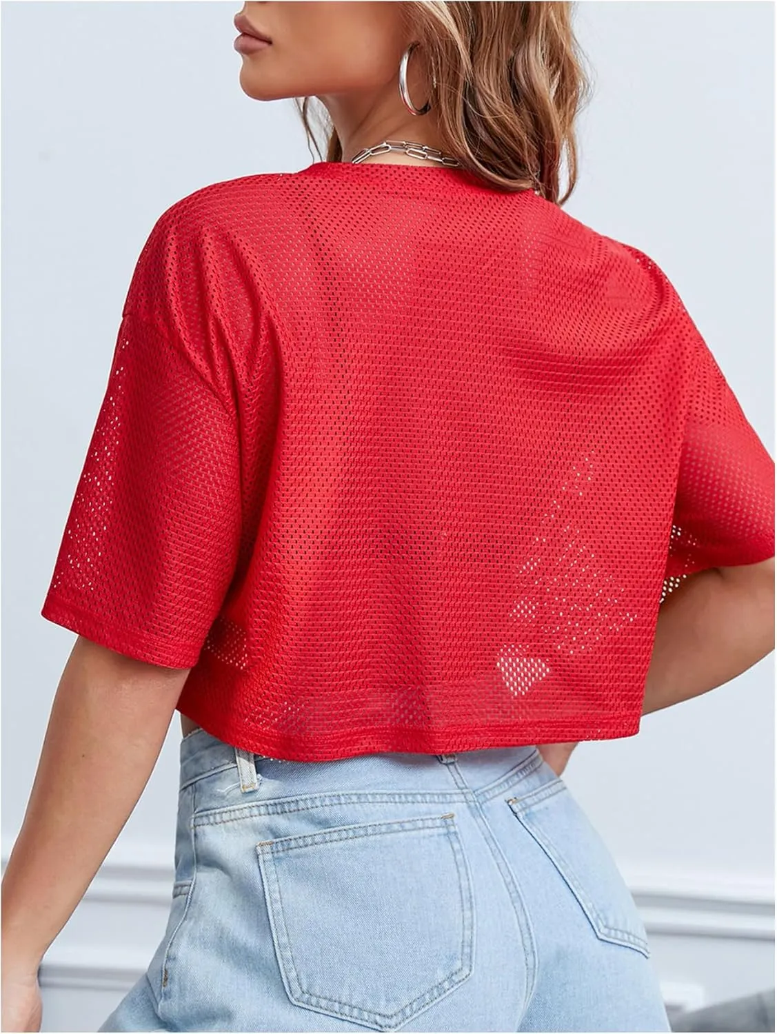 Verdusa Women's Cropped Jersey Shirts Graphic Tees Waffle Short Sleeve Vintage T Shirts Crop Tops