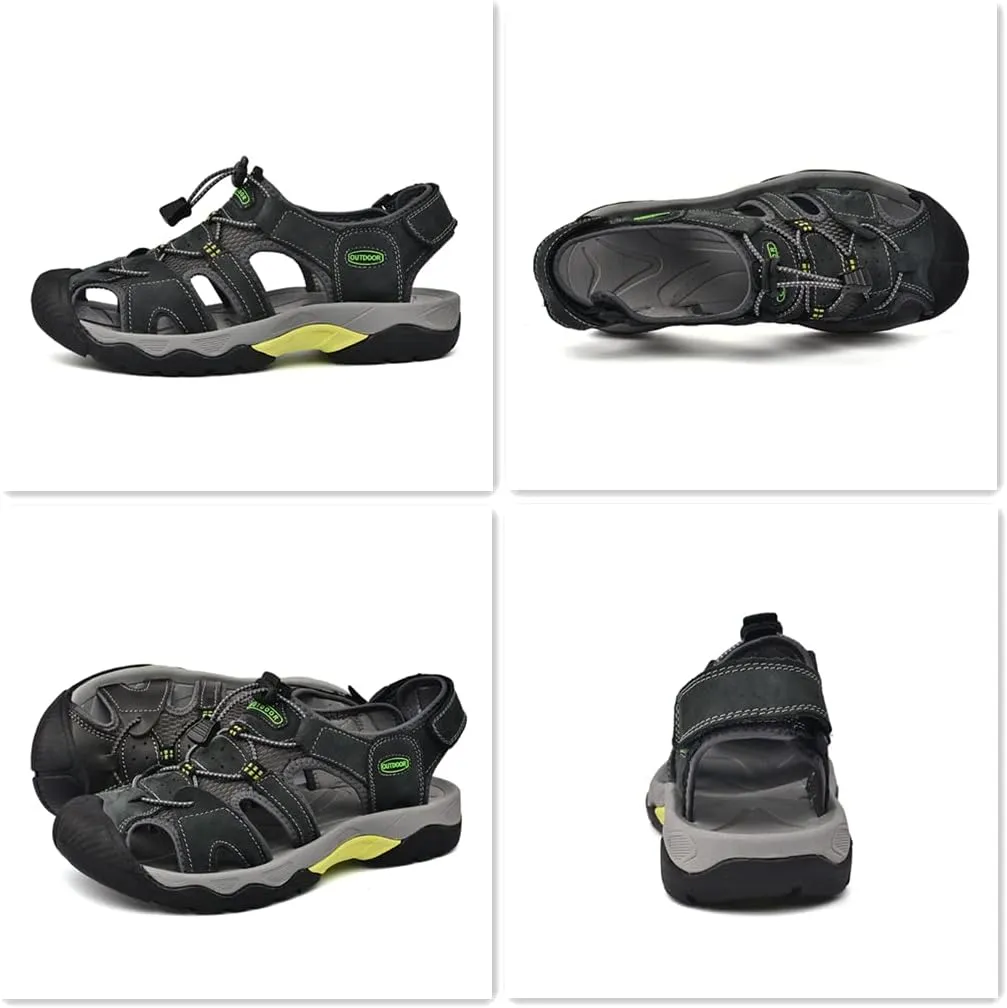 Veslexth Men's Athletic Hiking Sandals Fisherman Summer Outdoor Sport Sandal Adjustable Amphibious Casual Beach Mens Closed Toe Anti-Slip Trail Walking Shoes
