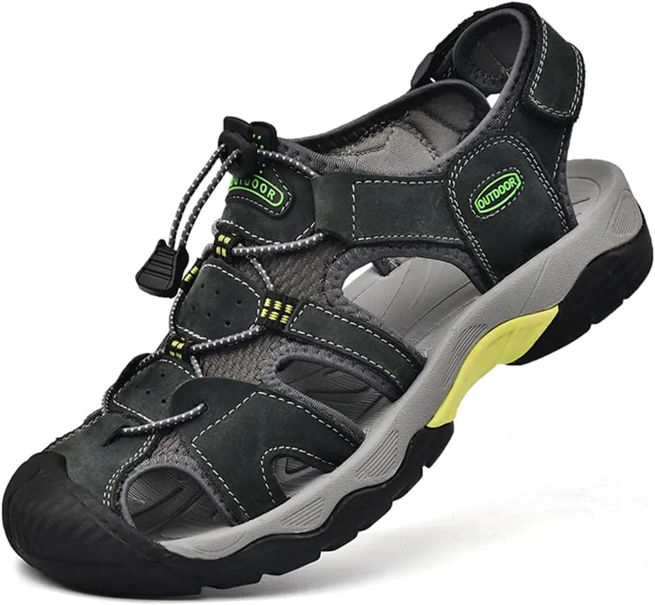 Veslexth Men's Athletic Hiking Sandals Fisherman Summer Outdoor Sport Sandal Adjustable Amphibious Casual Beach Mens Closed Toe Anti-Slip Trail Walking Shoes