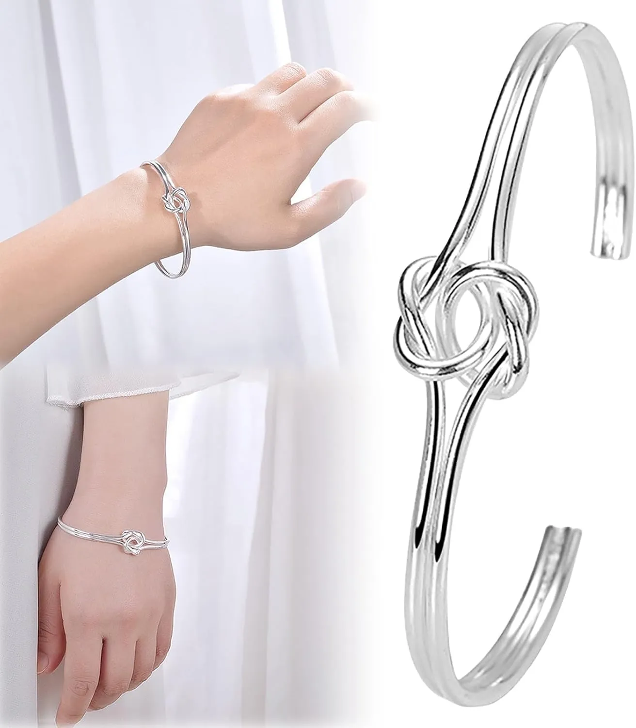 VESNIBA Silver Bangle Bracelets for Women Cuff Bracelet Adjustable Jewelry Fashion Simple Pearl Bridal Jewelry Set for Wedding (Silver, One Size)