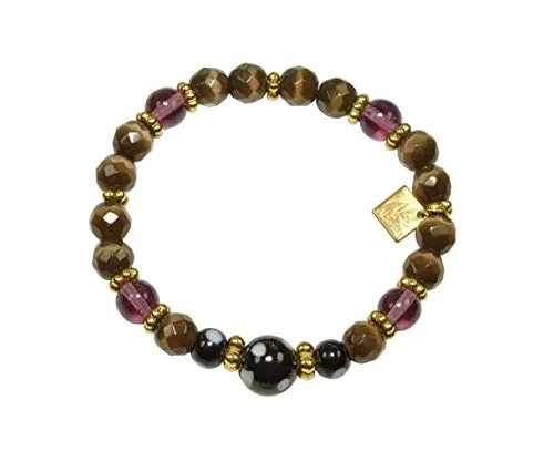 Vinho Bracelet - Gold-Plated Beaded Bracelet with Purple and Brown Austrain Crystals, Everyday Stacking Bracelet with Conta Di Ojo Beads, Designed and Handmade in New York