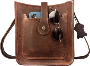 Vintage Genuine Leather Crossbody Bag  Handmade Sling Messenger Bag with Button Closure, Front Slot Pocket & Adjustable Strap | Satchel for Everyday Use
