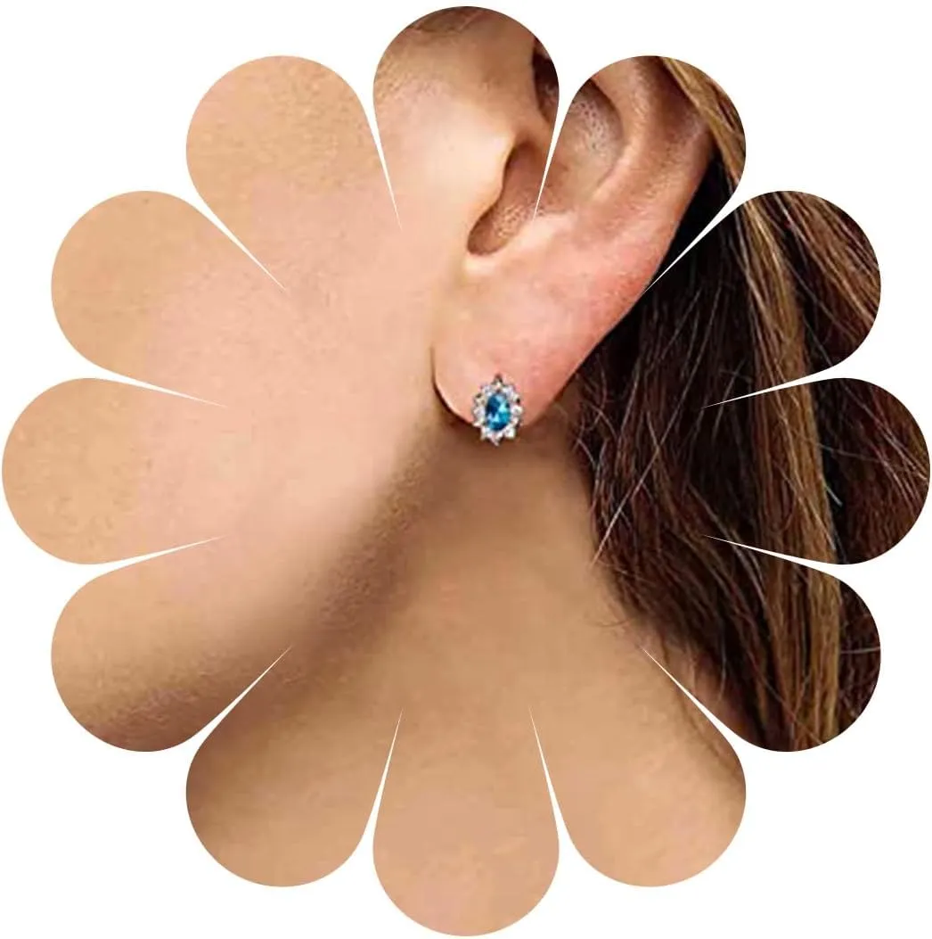 Vintage Sapphire Crystal Stud Earrings Blue Sapphire Earrings Oval Blue Gem Stud Earrings Gold Minimal Oval Stud Earrings Jewelry for Women