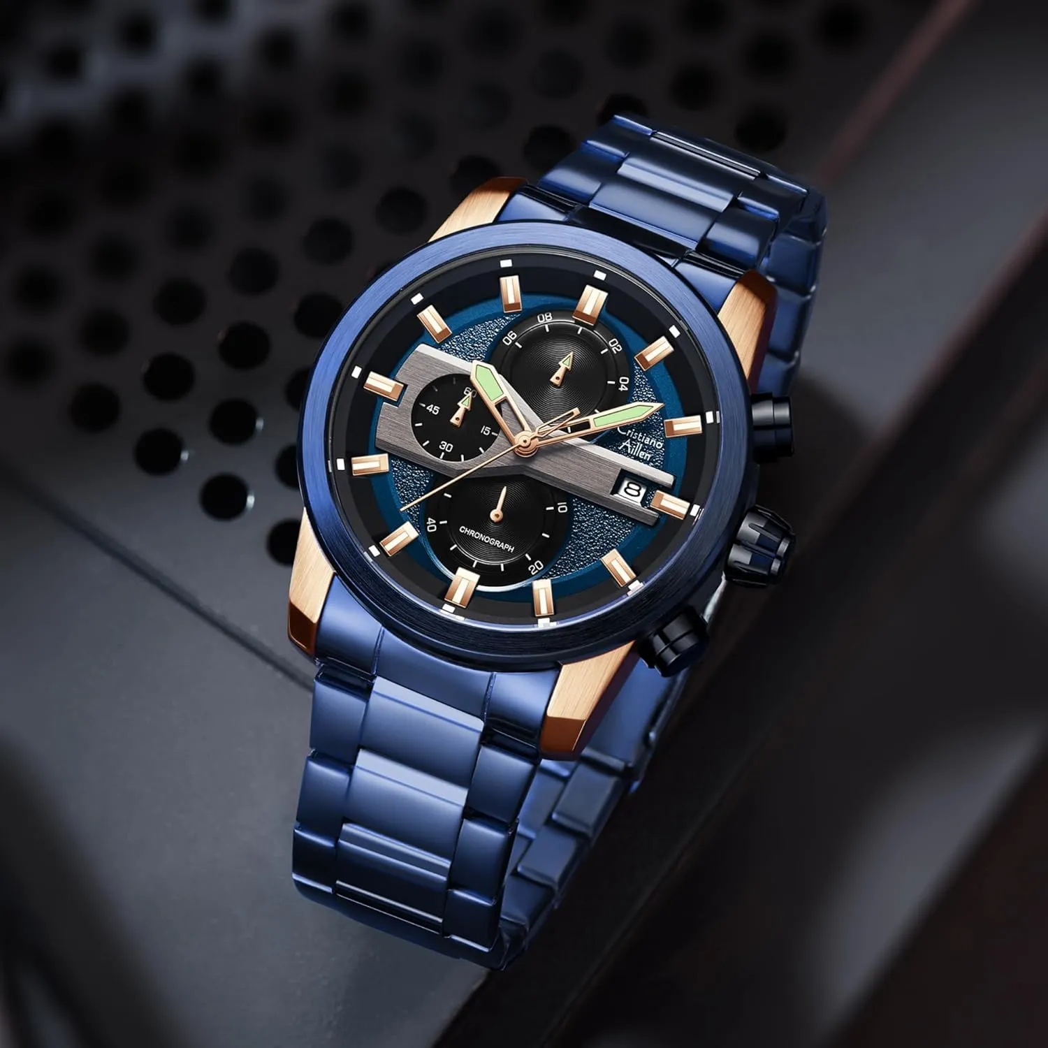 Watches for Men Analog Quartz Chronograph Stainless Steel Waterproof with Luminous, Date, Fashion Casual Sport Business Work Dress Mens Wrist Watch