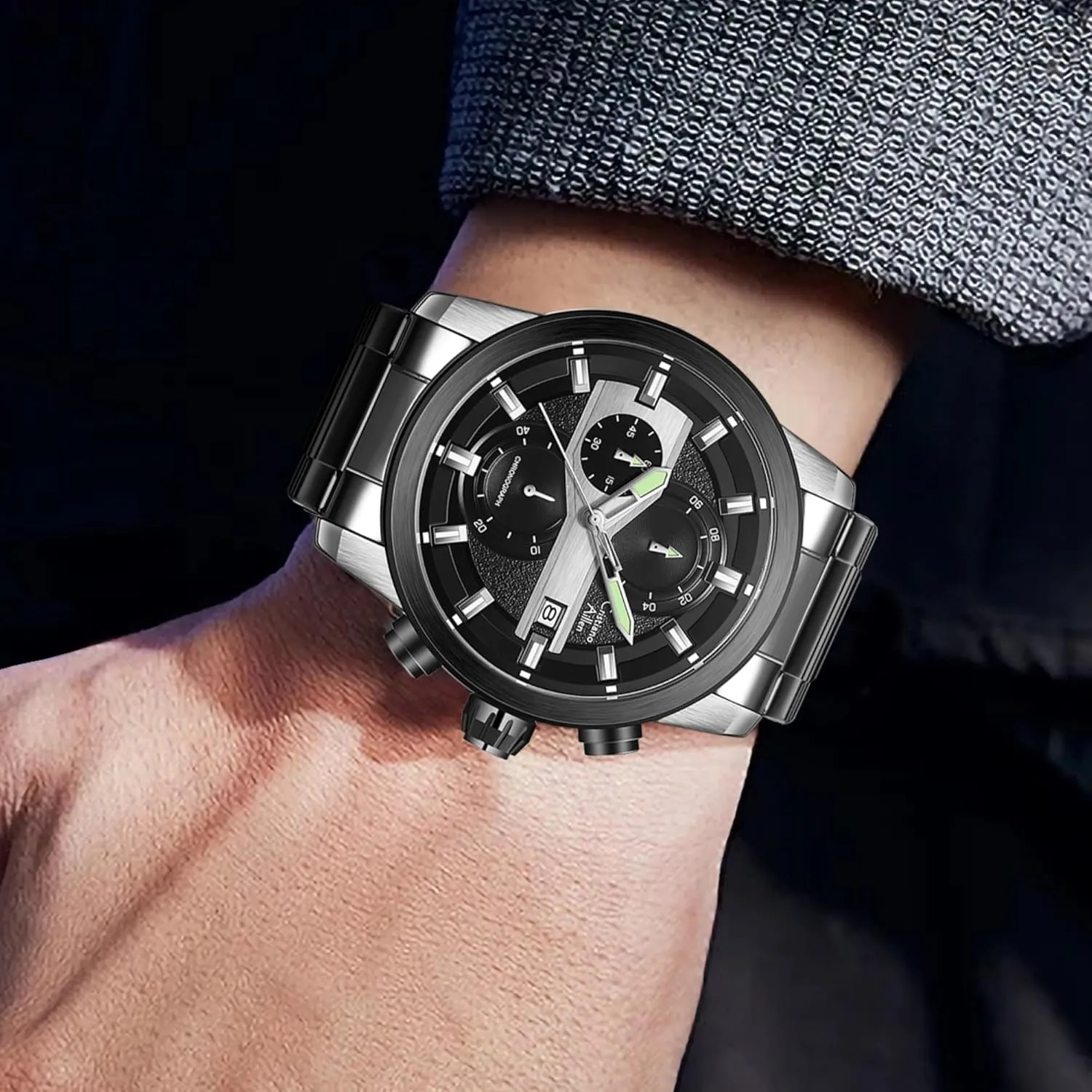 Watches for Men Analog Quartz Chronograph Stainless Steel Waterproof with Luminous, Date, Fashion Casual Sport Business Work Dress Mens Wrist Watch