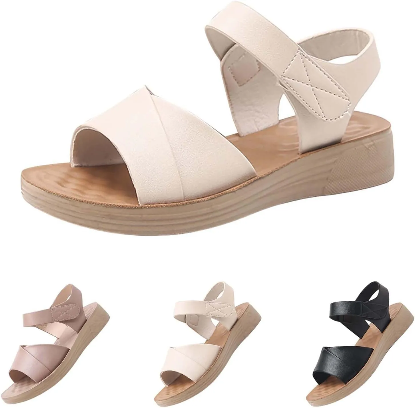 Wedge Sandals for Women Open Toe Ankle Strap Platform Sandals Comfortable Slip On Beach Slides Wide Width Dress Shoes
