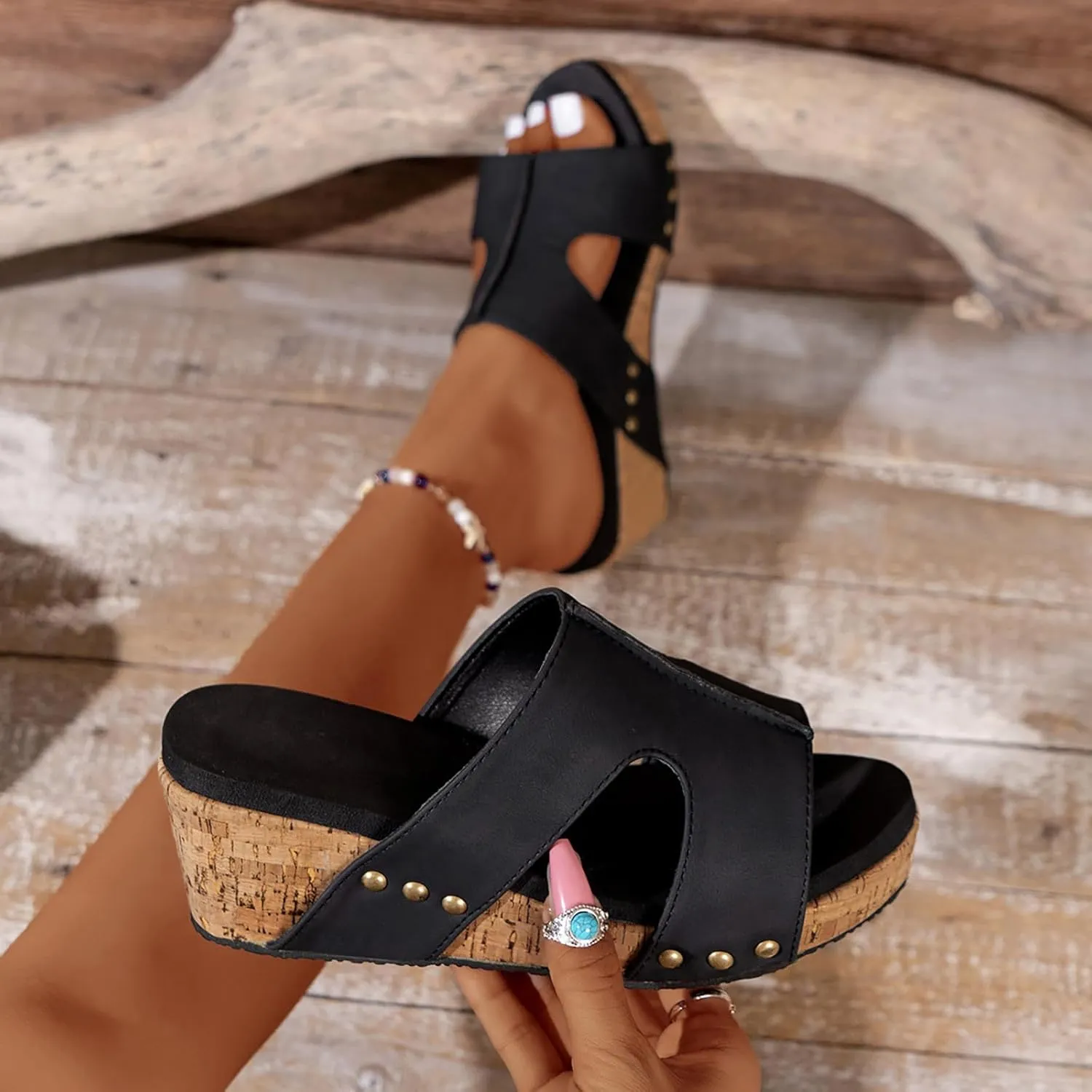 Wedge Sandals for Women Slip On Platform Open Toe Thick Sole Breathable Orthopedic Support Beach Summer Sandals