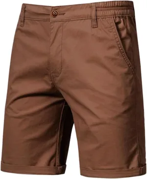 WENKOMG1 Cotton Shorts for Men Solid Chino Casual Knee Length Work Shorts Summer Slim Fit 10" Inseam Flat Front Shorts