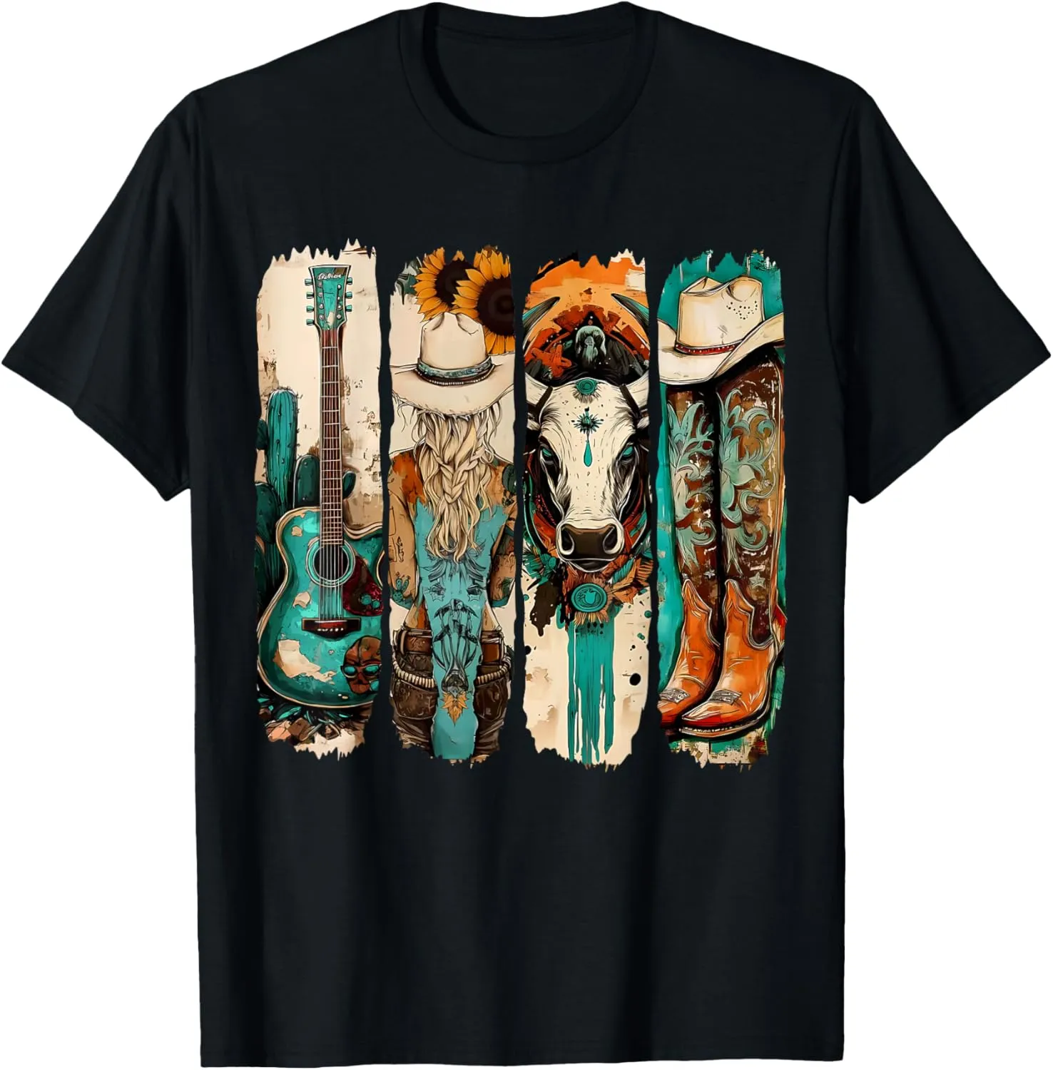 Western Cowgirl Vintage Cowboy Boots Western Turquoise T-Shirt