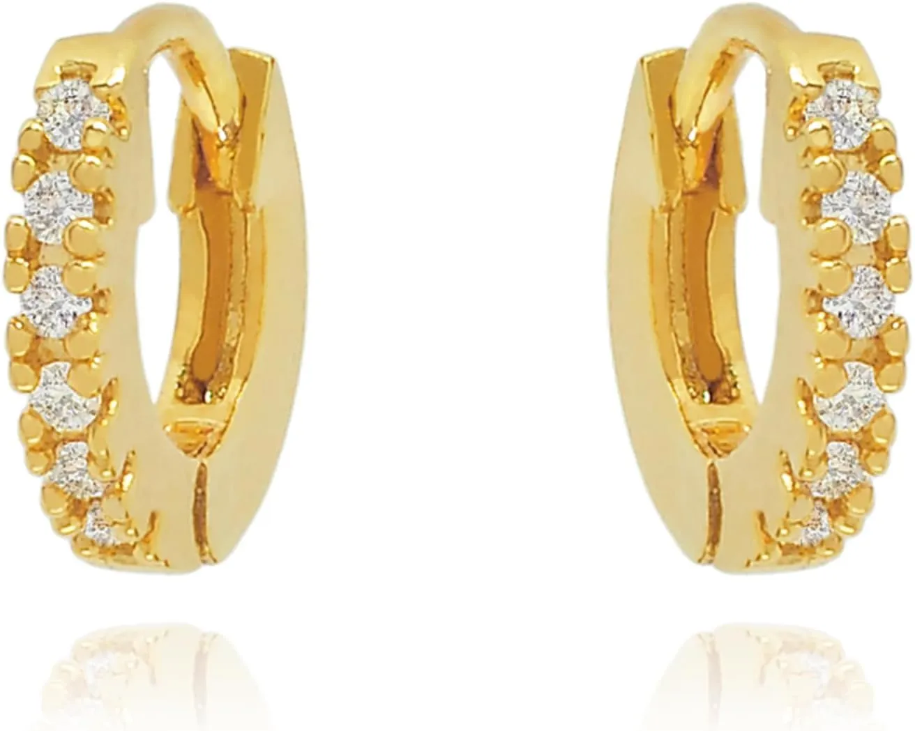 Wide Diamond Huggie, Single Row of Flash Drill Earrings, 14k Gold Small Hoop Earring, Helix Piercing, Tiny Huggie Hoop, Gift for Her.