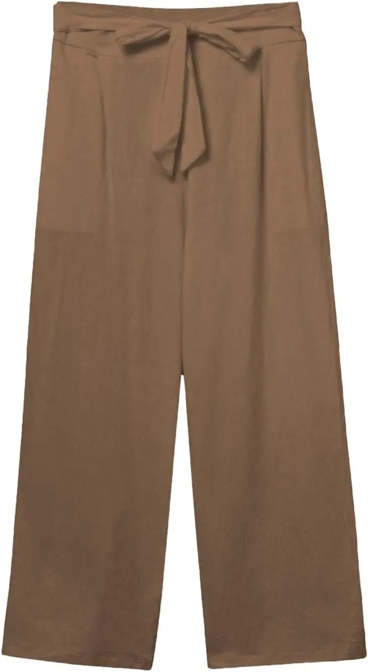 Wide Leg Capri Pants for Women High Waist Linen Casual Pant 2025 Summer Drawstring Elastic Plus Size Lounge Trouser