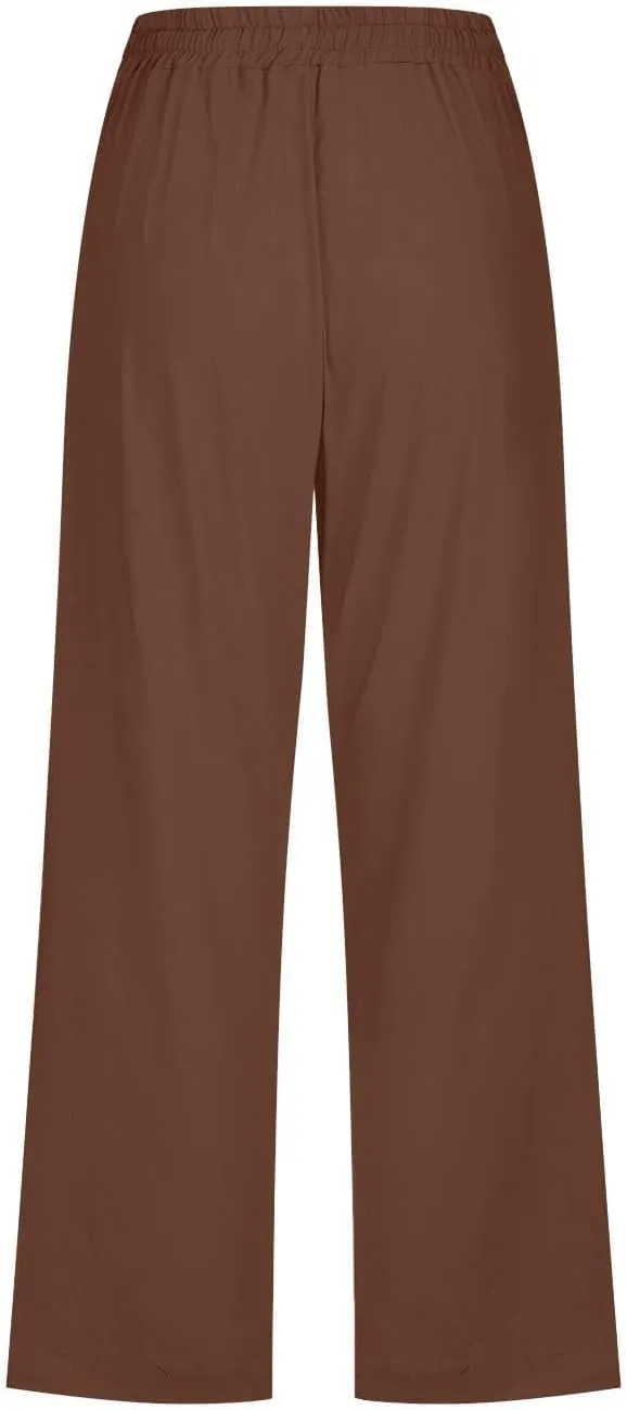 Wide Leg Capri Pants for Women High Waist Linen Casual Pant 2025 Summer Drawstring Elastic Plus Size Lounge Trouser