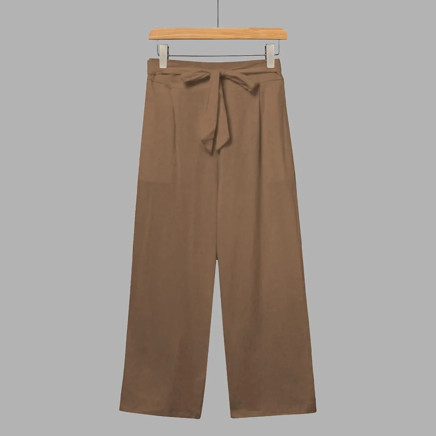 Wide Leg Capri Pants for Women High Waist Linen Casual Pant 2025 Summer Drawstring Elastic Plus Size Lounge Trouser