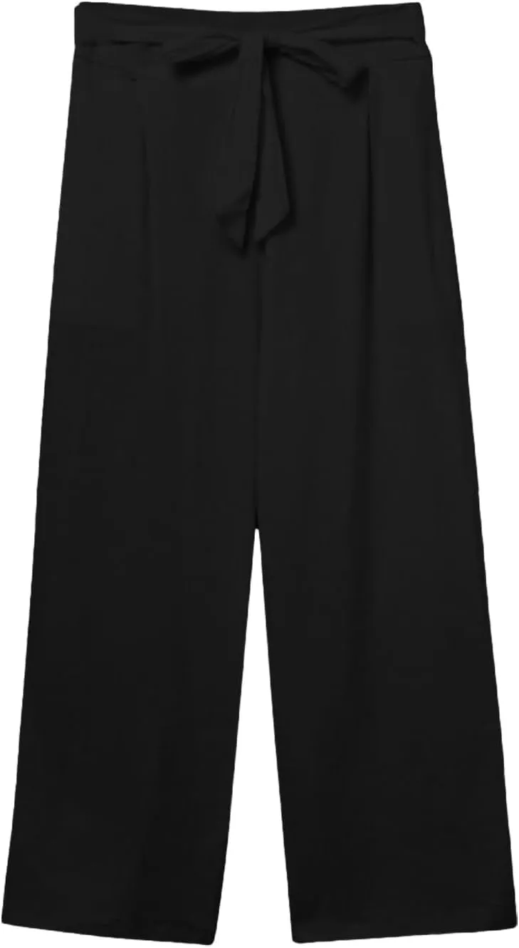 Wide Leg Capri Pants for Women High Waist Linen Casual Pant 2025 Summer Drawstring Elastic Plus Size Lounge Trouser