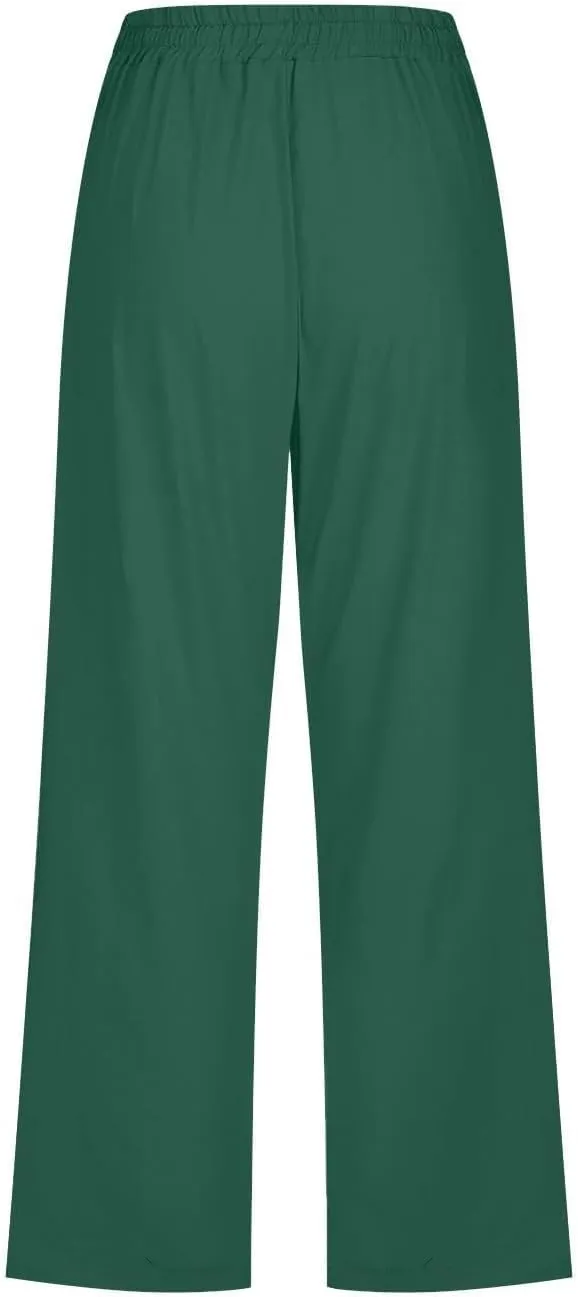 Wide Leg Capri Pants for Women High Waist Linen Casual Pant 2025 Summer Drawstring Elastic Plus Size Lounge Trouser