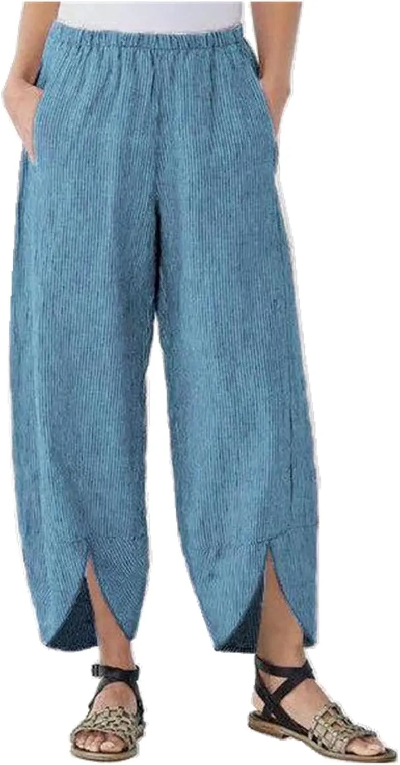 Wide Leg Pants for Women Spliced Stretch High Waisted Petite Pants Loose Solid Cropped Casual Trousers with Pockets
