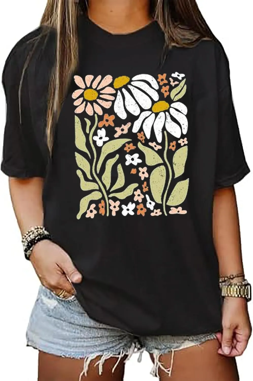 Wildflowers Shirt for Women Oversized Floral T Shirts Inspirational Graphic Tees Flower Plant Shirts Tops