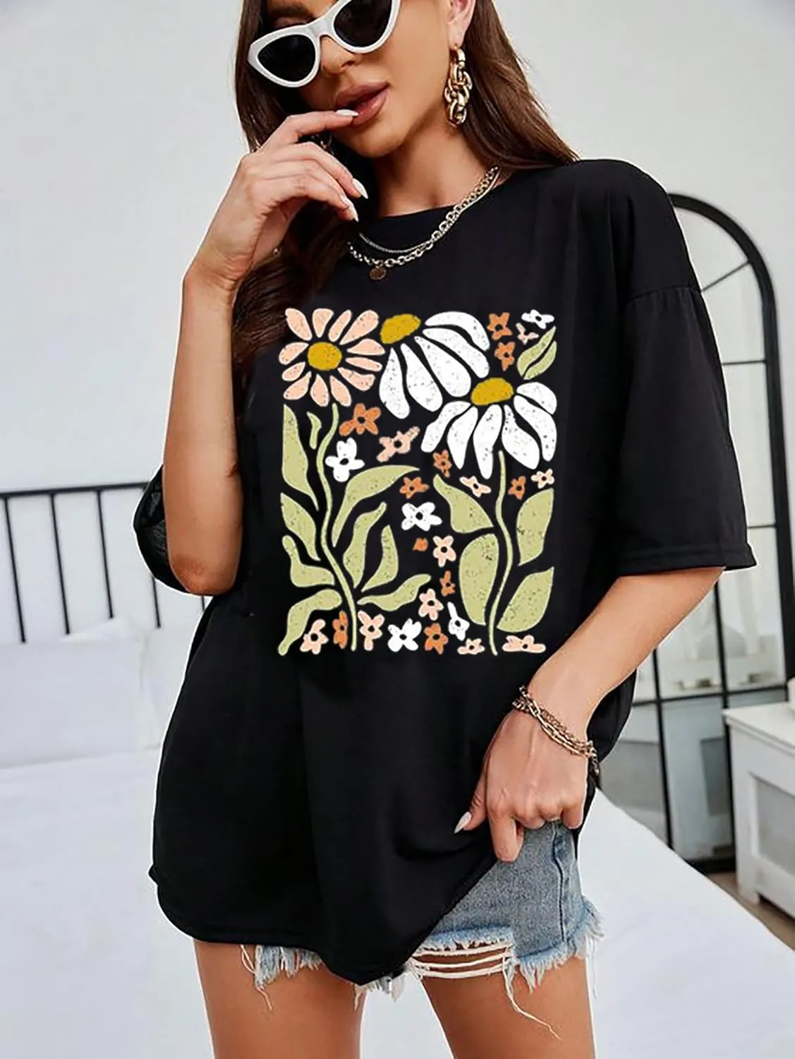 Wildflowers Shirt for Women Oversized Floral T Shirts Inspirational Graphic Tees Flower Plant Shirts Tops