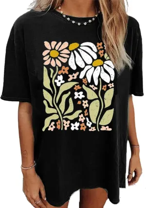 Wildflowers Shirt for Women Oversized Floral T Shirts Inspirational Graphic Tees Flower Plant Shirts Tops