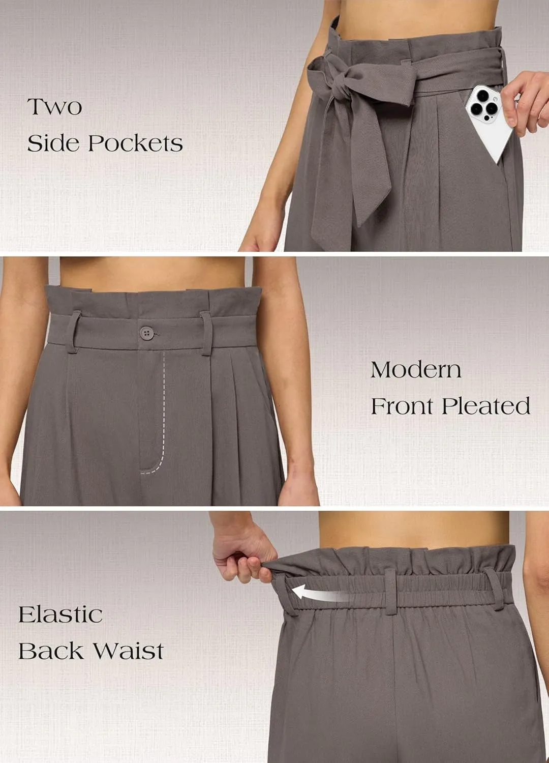 Willit Women Linen Pants Casual Wide Leg Dress Pants High Waisted Paperbag Work Trousers Summer Tie Knot Pockets 28"/30"/32''