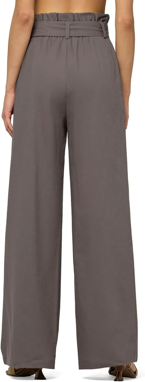 Willit Women Linen Pants Casual Wide Leg Dress Pants High Waisted Paperbag Work Trousers Summer Tie Knot Pockets 28"/30"/32''