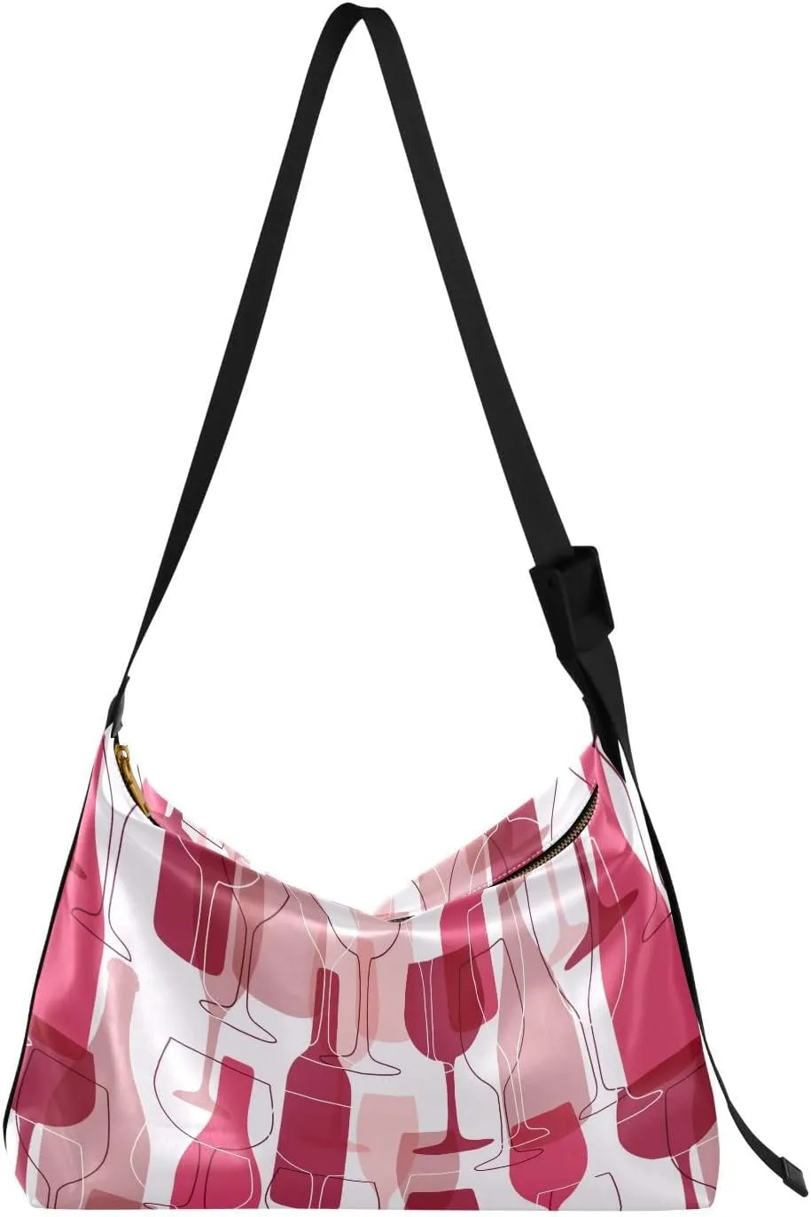 Wine Bottles and Glasses Hobo Crossbody Bags for Women Leather Large Shoulder Bag Cross Body Trendy Womens Tote Bags Handbag for Travel Shopping