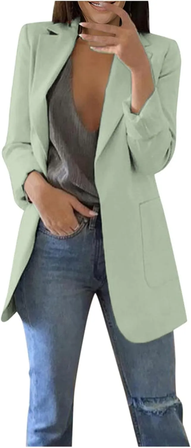 Women Business Casual Blazers Open Front Coats Spring Fall Trench Coat Blouse Plus Size Blazer Jacket Suit