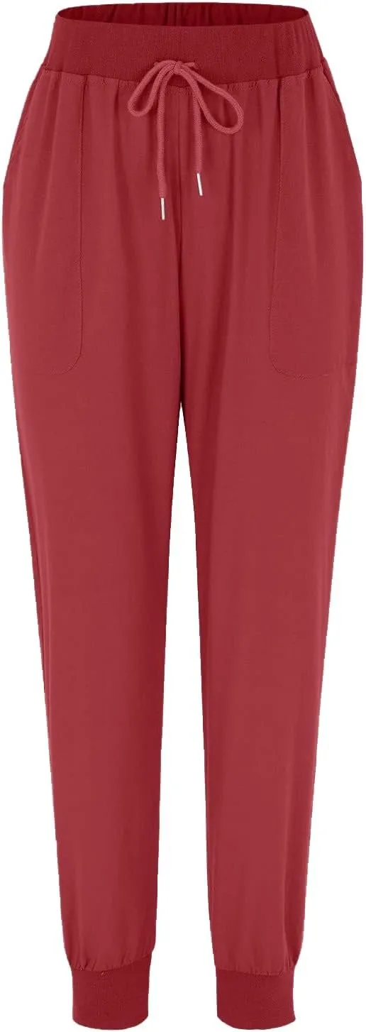 Women Casual Linen Pants High Waist Drawstring Elastic Waist Loose Fit Summer Pants Straight Leg Trousers with Pockets