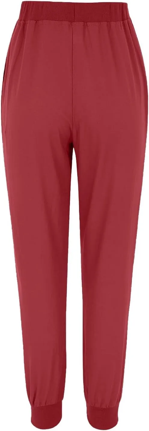 Women Casual Linen Pants High Waist Drawstring Elastic Waist Loose Fit Summer Pants Straight Leg Trousers with Pockets