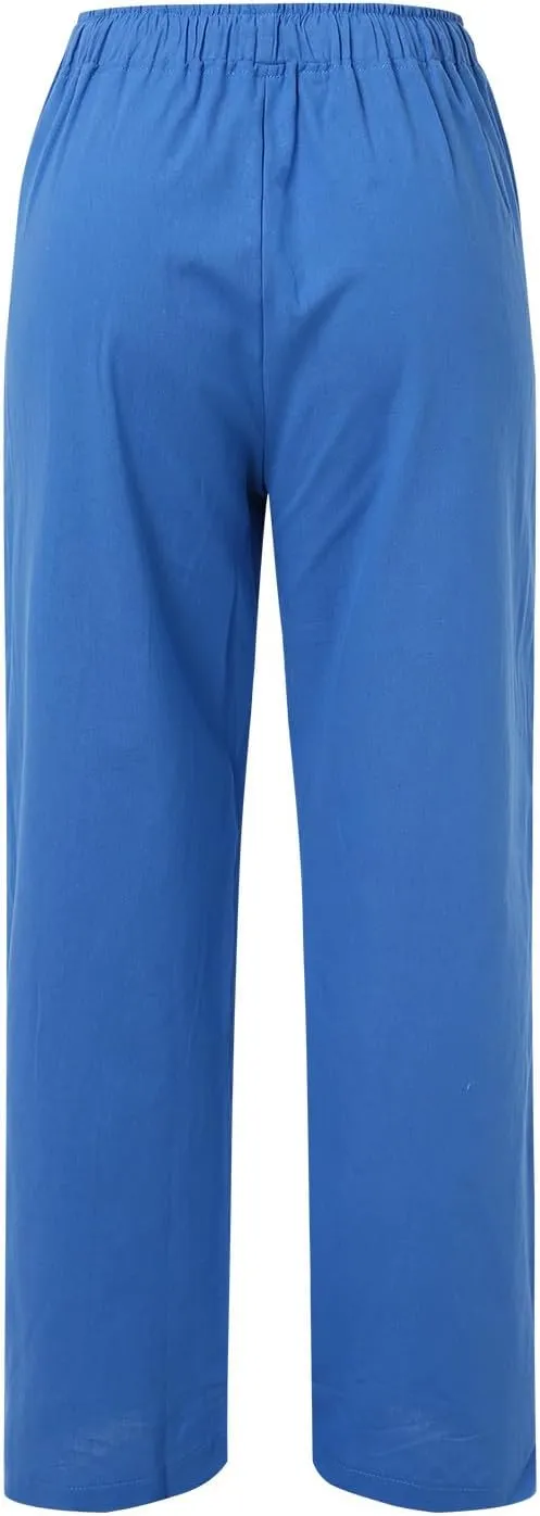 Women Cotton Linen Summer Palazzo Pant Trousers High Waist Straight Loose Fit Palazzo Pants Beach