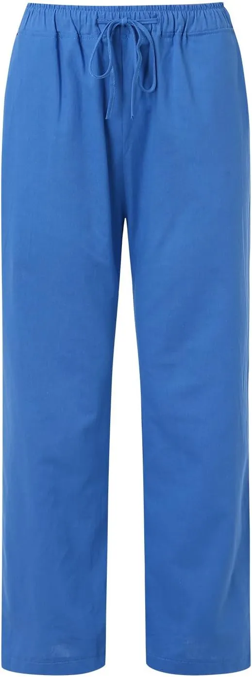 Women Cotton Linen Summer Palazzo Pant Trousers High Waist Straight Loose Fit Palazzo Pants Beach