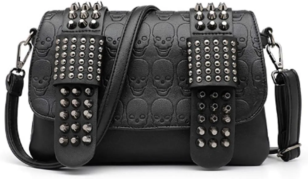 Women Crossbody Bags Studded Skull Shoulder Bags Vintage Clutch Purse Shoulder Bag for Ladies