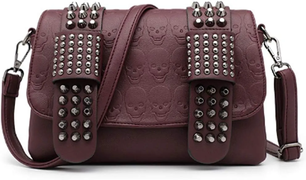Women Crossbody Bags Studded Skull Shoulder Bags Vintage Clutch Purse Shoulder Bag for Ladies