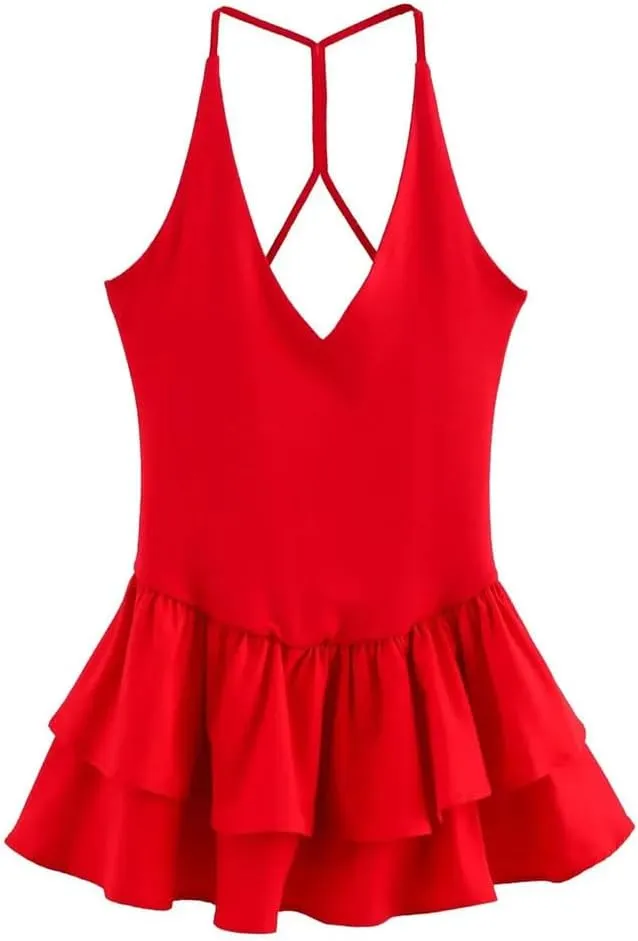 Women Deep V-Neck Mini Dress Sexy Sleeveless Backless Pleated Elastic Beach Slim Party Dresses