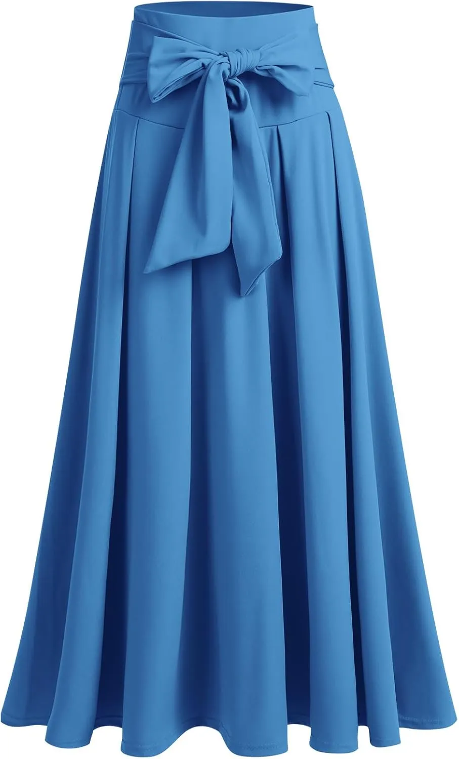 Women Elegant Elastic High Waist Tie Front Pleated Maxi Skirts Vintage Flowy Boho Maxi Skirt Summer Casual Beach Long Skirts