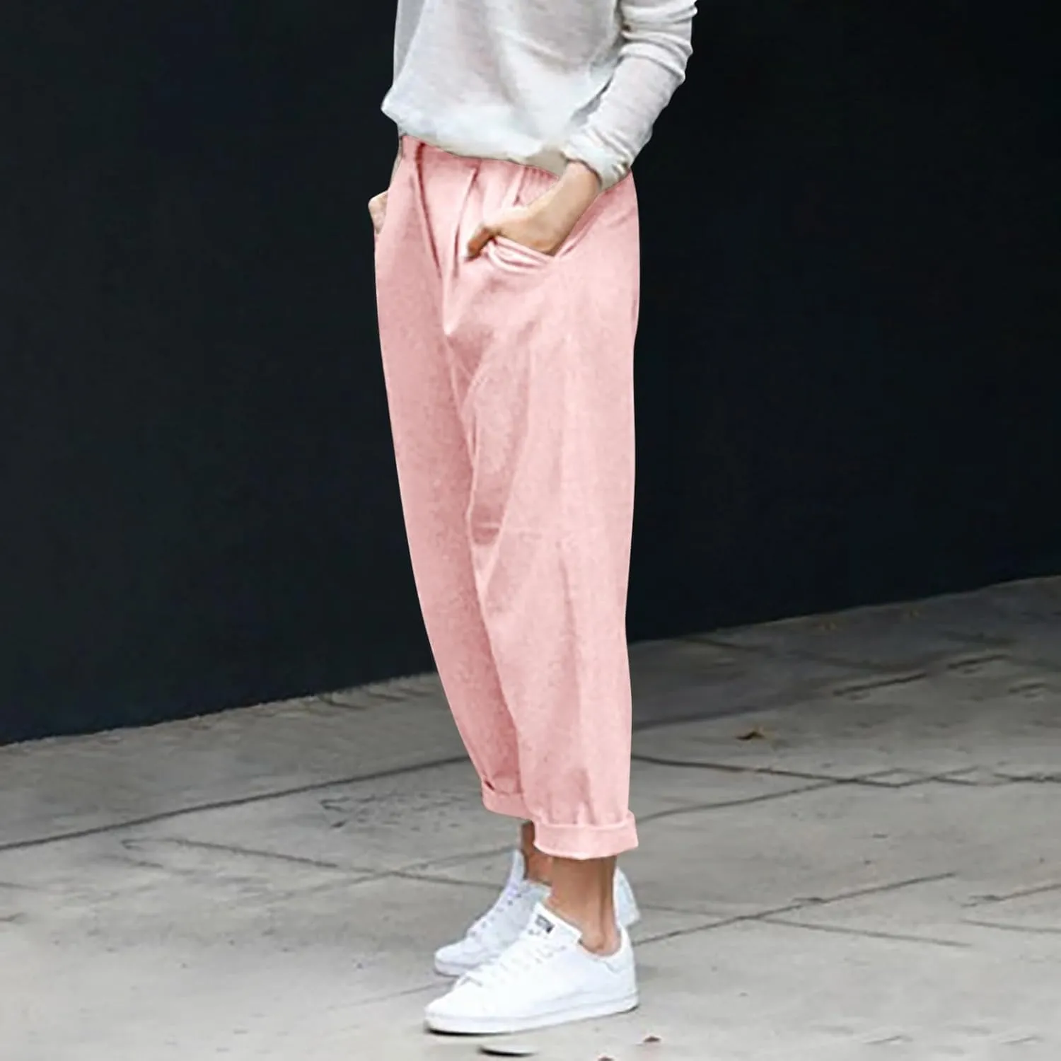 Women Linen Pants Wide Leg Casual Palazzo Pant Lounge High Waisted Beach Long Trousers Pants with Pockets Beach Wear