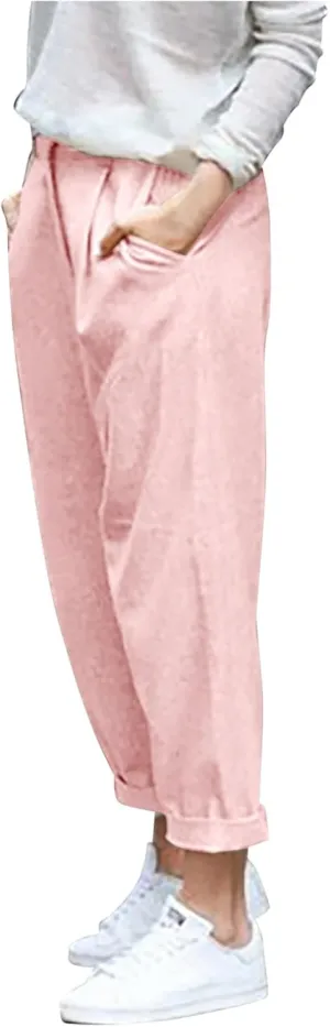 Women Linen Pants Wide Leg Casual Palazzo Pant Lounge High Waisted Beach Long Trousers Pants with Pockets Beach Wear