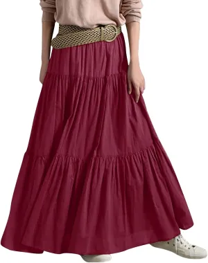 Women Long Lightweight Layered Skirt High Waist Pleated A Line Swing Skirt Midi Skirt 2024 Trendy Skirts
