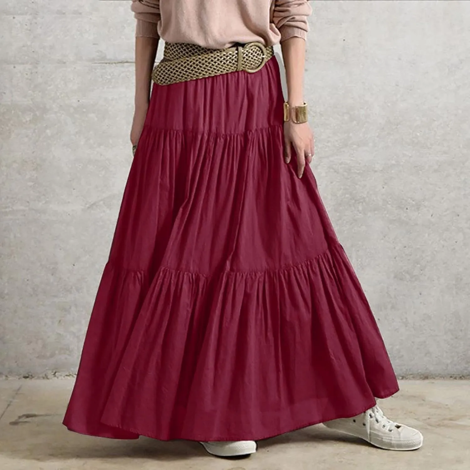 Women Long Lightweight Layered Skirt High Waist Pleated A Line Swing Skirt Midi Skirt 2024 Trendy Skirts