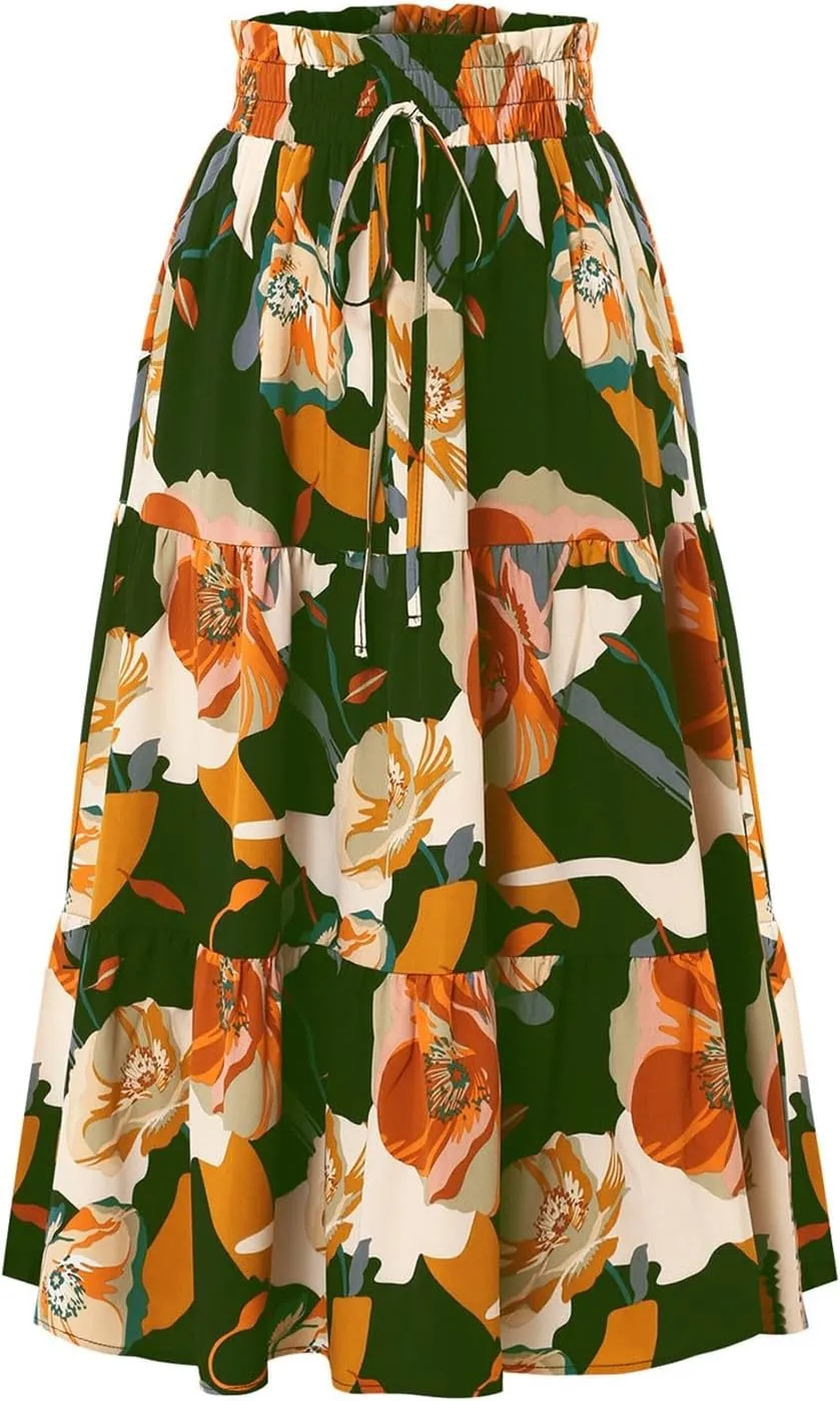 Women Long Skirt Maxi Spring Flowy Boho Comfy Tiered Western Long Maxi Skirts for Women