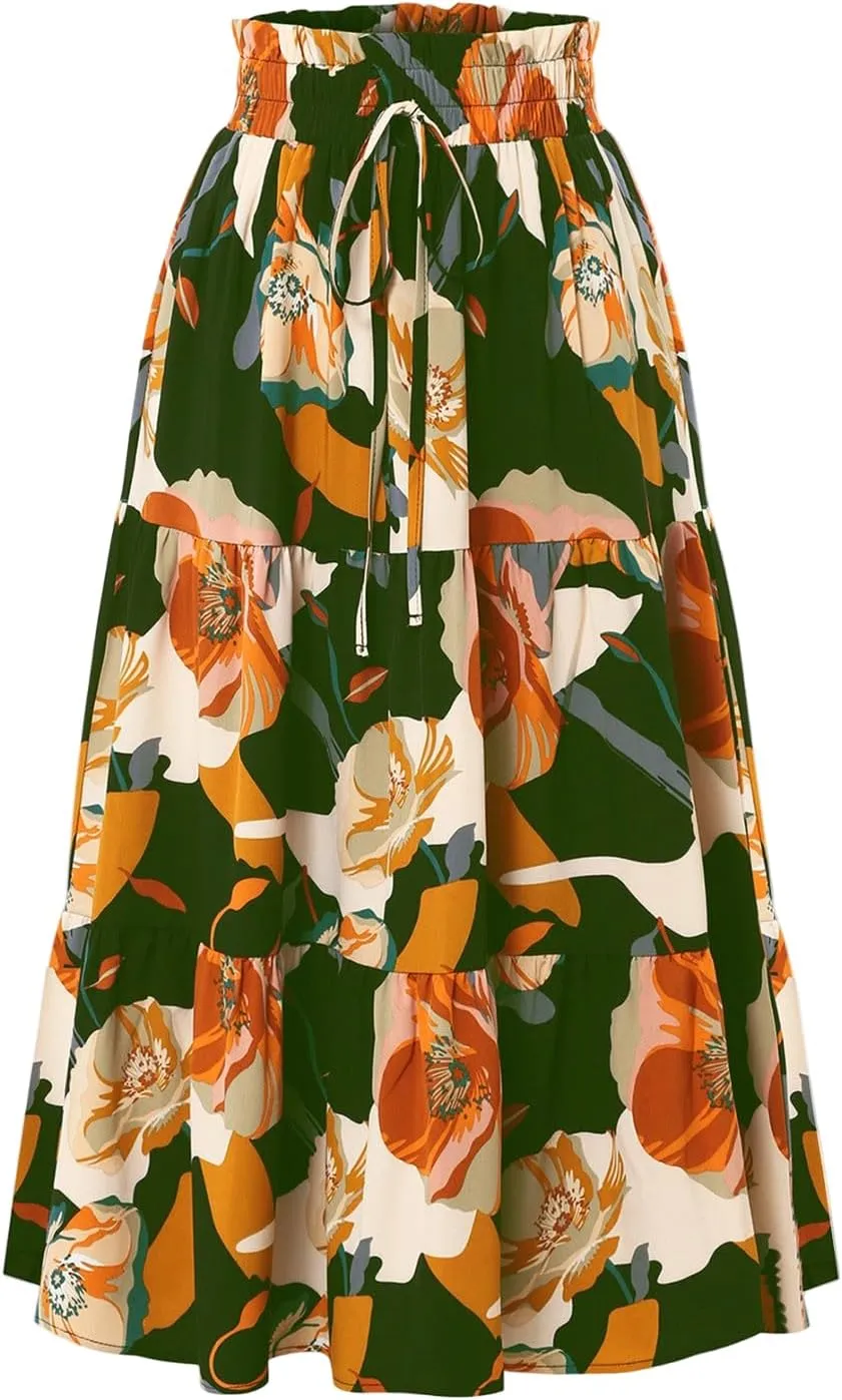 Women Long Skirt Maxi Spring Flowy Boho Comfy Tiered Western Long Maxi Skirts for Women