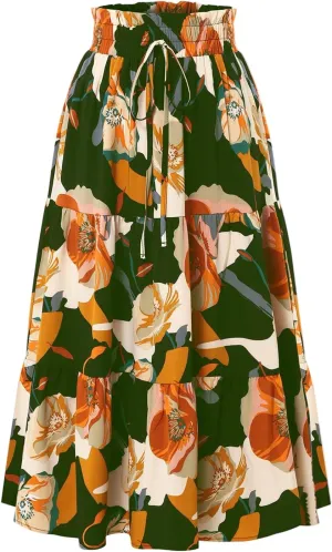 Women Long Skirt Maxi Spring Flowy Boho Comfy Tiered Western Long Maxi Skirts for Women